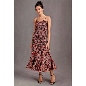 Anthropologie Hemant & Nandita Wmn Size Large Floral Metallic Tiered Maxi Dress